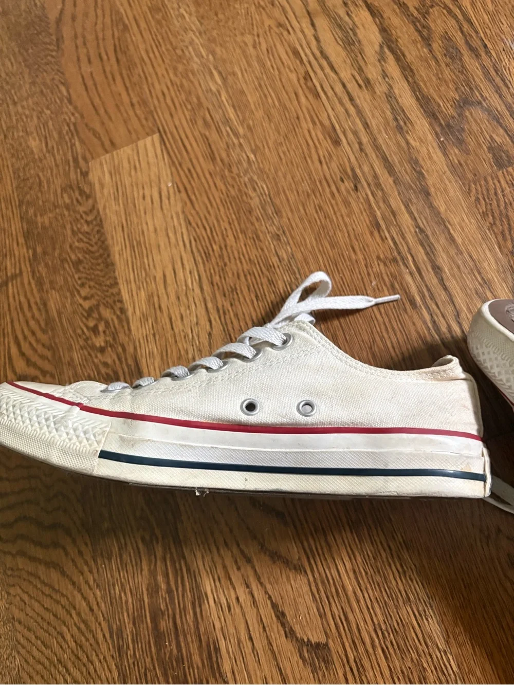Converse Low-Top Canvas Sneakers in Off-White with Red Trim